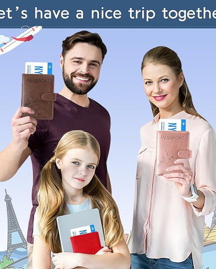 Passport Holder and Card Slot Combo RFID Blocking Leather Family Travel Passport Wallet Travel Accessories for Men Women US Passport Cover Protector (Travel blue)