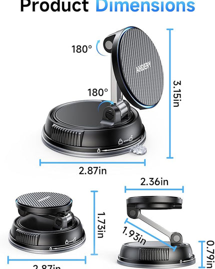 ANDERY Only for iPhone Magsafe Car Mount Charger [15W Fast Wireless Charging, 78+LBS Strong Suction, 2400gf Strong Magnetic] 360° Adjustable Car Phone Holder, Phone Holders for Your Car, Carbon Fiber