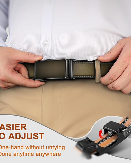 KEMISANT Men Belt 2 Pack, Leather Ratchet Belt Easy Click Slide For Men 1 3/8",Cut for Fit