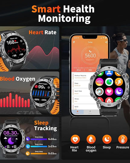 LIGE Smart Watches for Men 1000mAh Battery/LED Flashlight/3 Straps, 1.7" Ultra HD Screen Outdoor Smartwatch with 111 Sports Modes, Bluetooth Call 5ATM Waterproof Fitness Tracker Android iOS,Silicone