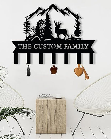 Personalized Metal Key Holder for Wall, Custom Deer Name Hooks, Name Letter Wall Decoration Key Hook, Lodge Decor, Key Rack for Entryway, Key Organizer for Living Room, Hunter Gift, Deer Cabin Sign