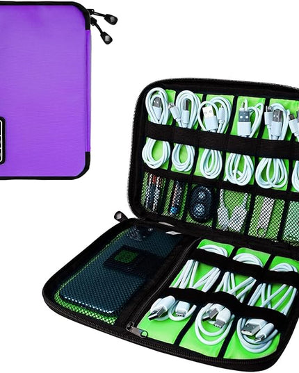 Electronics Travel Organizer,Portable Waterproof Electronic Travel Storage Bag for Small Charging Cord Storage,Charger,SD Card etc,for Travel,Business-Purple Green