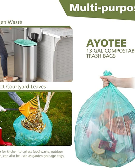 AYOTEE Compostable Trash Bags 13 Gallon Tall Kitchen, 45 Count Biodegradable Trash Bags 13 Gallon Garbage Bag, Large Compost Bag for Kitchen Bathroom Home Office