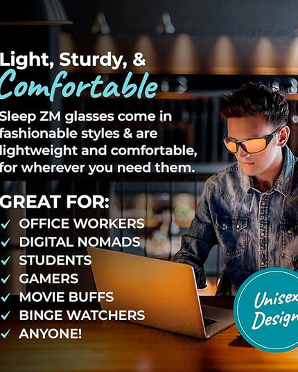 100% Blue Light Blocking Glasses - Women + Men - Better Sleep - Anti Eye Strain Protection - Computer Screens Gaming