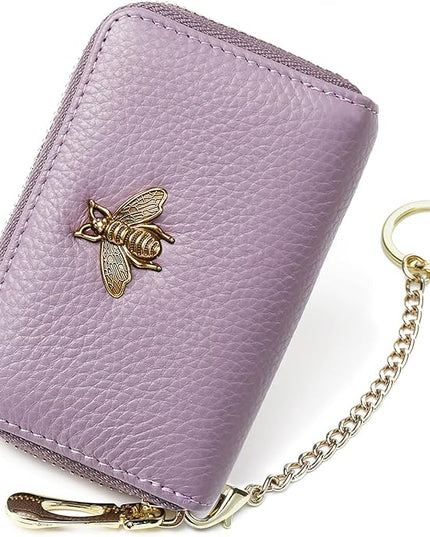 imeetu RFID Credit Card Holder, Small Leather Zipper Card Case Wallet for Women