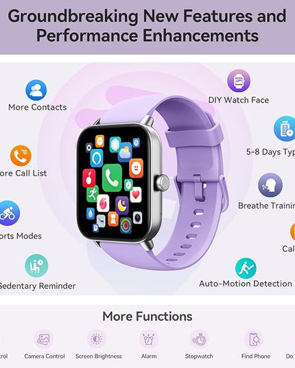 Gydom Smart Watches for Women for Android & iPhone, Alexa Built-in, 1.8" Smartwatch with Heart Rate/SpO2/Sleep/Stress, IP68 Waterproof Fitness Tracker, 100+ Sports Modes, Purple