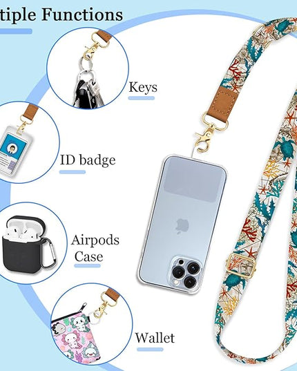 Cell Phone Lanyard Crossbody with Wrist Strap, Sea Turtle Lanyards for around the Neck Wristlet Adjustable Strap Cute for Keys Case ID Badges Phone Accessories Retro