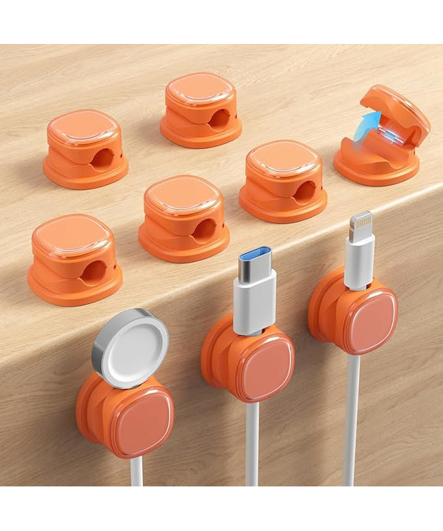 9 Pack Cord Organizer, Spring Cable Management, Adhesive Cute Cable Holder Clips, Phone Charger Wire Keeper for Desk Nightstand Car Office (9-Pack Orange)