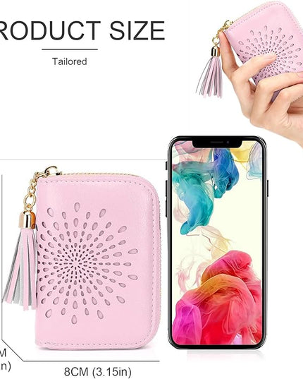 APHISON RFID Credit Card Holder Zipper Card Case Keychain Small Wallet for Women 1ZIP-LIGHT-PINK