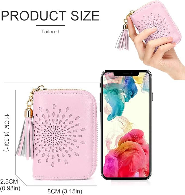 APHISON RFID Credit Card Holder Zipper Card Case Keychain Small Wallet for Women 1ZIP-LIGHT-PINK
