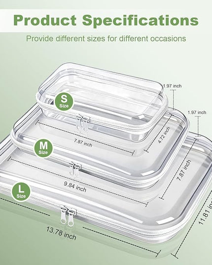 5 Pack Clear Hard Shell Zipper Pouches, TSA Friendly Transparent Design for Toiletries & Electronics, Crush-Resistant Storage for Carry-On Travel (White)