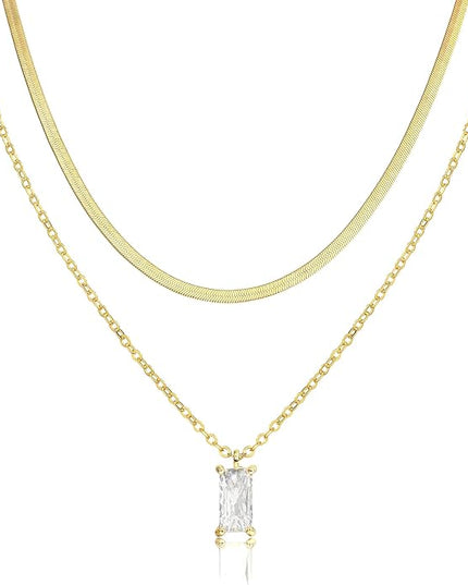 Tewiky Dainty 14k Gold Plated/Silver Cubic Zirconia Necklaces for Women, Simple CZ Jewelry Necklaces Trendy Gifts