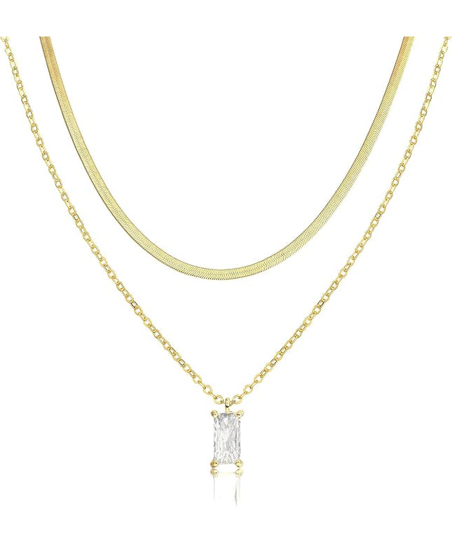 Tewiky Dainty 14k Gold Plated/Silver Cubic Zirconia Necklaces for Women, Simple CZ Jewelry Necklaces Trendy Gifts