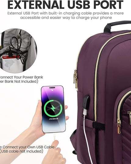 LOVEVOOK Laptop Backpack for Women 15.6 inch,Cute Womens Travel Backpack Purse,Professional Laptop Computer Bag,Waterproof Work Business College Teacher Bag Carry on Backpack with USB Port,Deep Purple
