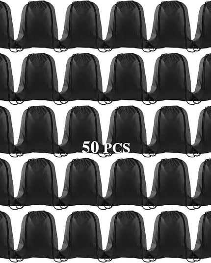 KUUQA 50Pcs Black Drawstring Backpack Bag Sack Drawstring Bags Bulk String Bags Storage Bags for Sport Gym Traveling