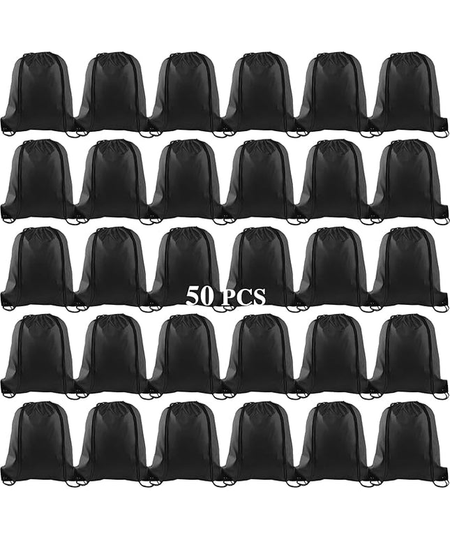 KUUQA 50Pcs Black Drawstring Backpack Bag Sack Drawstring Bags Bulk String Bags Storage Bags for Sport Gym Traveling