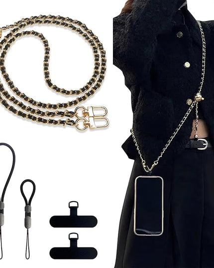 BFSDDM Crossbody Phone Strap - 2 Pads, Leather & Wrist Strap, Adjustable Finger Strap, Universal Phone Lanyard