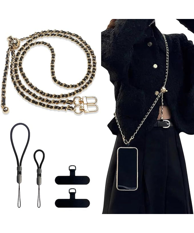BFSDDM Crossbody Phone Strap - 2 Pads, Leather & Wrist Strap, Adjustable Finger Strap, Universal Phone Lanyard
