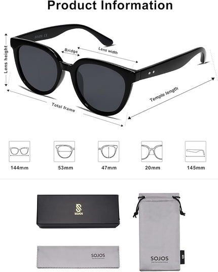 SOJOS Trendy Cat Eye Round Polarized Sunglasses for Women Fashion UV Protection Sunnies Sunglasses SJ2175
