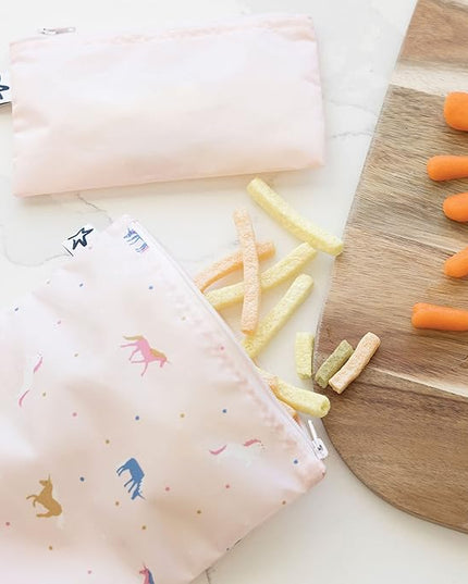 Tiny Twinkle Reusable Snack Bags for Kids – 3 Pack Snack Pouches & Sandwich Bag for Toddlers – Machine Washable, Mess-Proof for Lunch & Travel (Luna)
