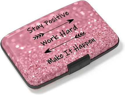 Atufsuat Credit Card Holder, Mini Aluminum Card Wallet RFID Blocking Slim Metal Hard Card Case for Women Men, Work Hard