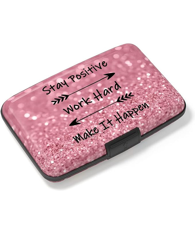 Atufsuat Credit Card Holder, Mini Aluminum Card Wallet RFID Blocking Slim Metal Hard Card Case for Women Men, Work Hard