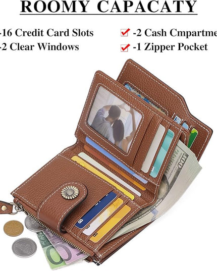 FALAN MULE Small Wallet for Women Leather Bifold Compact Small Womens Wallet with RFID Blocking