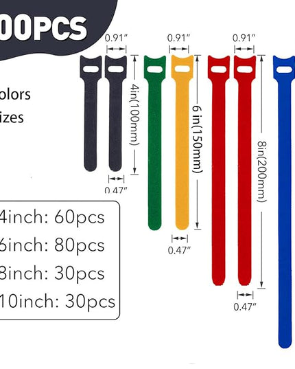 200PCS Reusable Cable Ties Wire Ties Cord Organizer Cable Organizer Adjustable Cable Management 4+6+8+10 inch 5 Colors