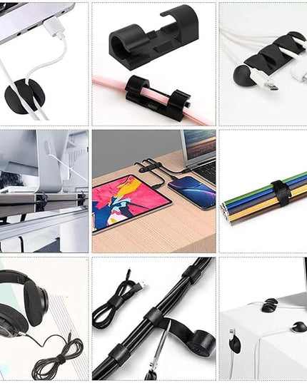 Cable Management Organizer Kit 2 Cable Sleeve Split with 41Self Adhesive Cable Clips Holder, 10pcs and 2 Roll Self Adhesive tie and 100 Fastening Cable Ties for TV Office Home Electronics etc