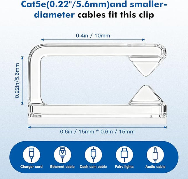 120Pcs Cable Clips, Small, Clear, Christmas Light Clips, Cable Management Wire Organizer Cord Holder for Under Desk, Car, Wall, TV PC Ethernet Cable