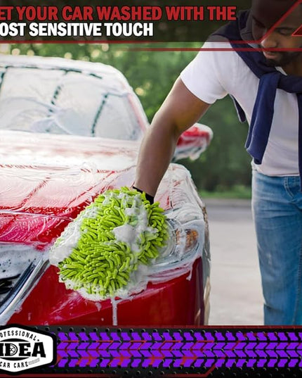 AIDEA Car Wash Mitt Microfiber, 2PK Scratch Free Lint-Free, Premium Chenille Microfiber Mitt Car Wash Brush, Green, Regular Size 7.12''X10.14''