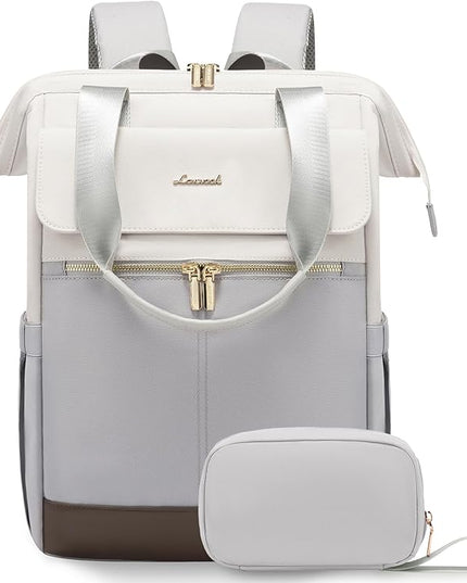 LOVEVOOK 17.3 Inch Laptop Backpack for Women, Large Capacity Travel Backpack with Organizer Bag, Waterproof Carry on Backpack Work Bag with USB Port, Teacher Nurse Backpack Purse,2PCS,Beige-Light Grey