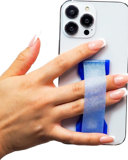 LOVEHANDLE PRO Premium Phone Grip - Silicone Phone Strap - Magnetic Phone Mount and Kickstand for Smartphone and Tablet - Sapphire Glitter Silicone