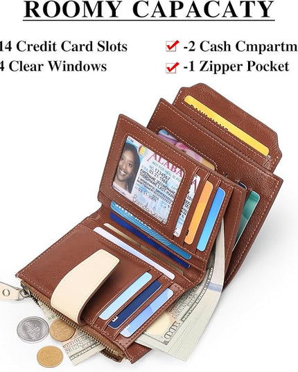 FALAN MULE Small Wallet for Women Leather Bifold Compact RFID Blocking Small Womens Wallet Purse