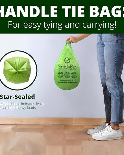 Simply Bio 3 Gallon Compostable Trash Bags Liners with Handle-Tie, Thick 0.67 Mil, 11.36 Liter, 80 Bags, Small Kitchen Food Scrap Waste Bag, ASTM D6400, US BPI and OK Compost Home Certified