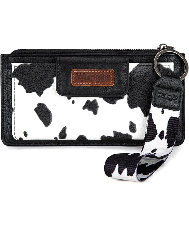 Montana West X Wrangler Cow Print Wallet for Women Ladies Female Card Cases & Money Organizers Wristlet with Wallet Large Clutch with Coin Purse Smooth Zipper and Rfid Lining