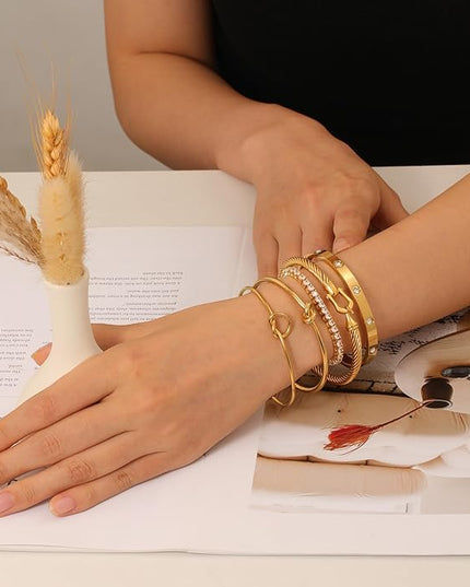 18 K Gold Plated Love Bangle Bracelet Stack Cuff Jewelry for Women Jewelry Set for Women Gift with Box