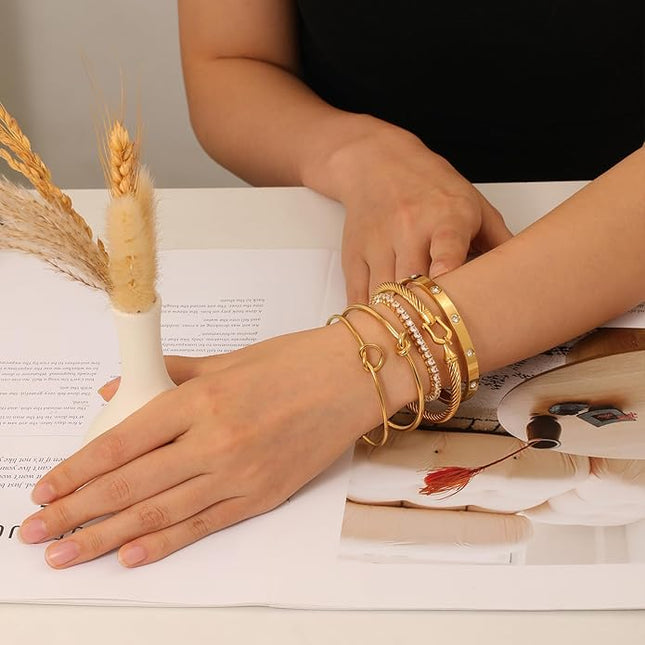 18 K Gold Plated Love Bangle Bracelet Stack Cuff Jewelry for Women Jewelry Set for Women Gift with Box