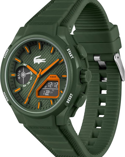 Lacoste LC33 Men's Analog-Digital Watch – TR90 Case, World Clock, Stopwatch, Alarm, Backlight, Textured Silicone Strap, Premium Fashion Timepiece - Gift for Him - 45mm
