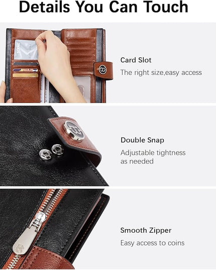 BOSTANTEN Womens Leather Wallets RFID Blocking Large Capacity Credit Card Holder Phone Clutch Black