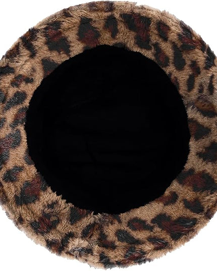 Women Plush Fluffy Bucket Hat Warm Lining Winter Faux Fur Cozy Wide Brim Winter