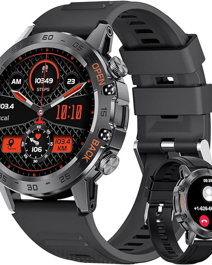 SUNKTA Smart Watch for Men Bluetooth Calls with,1.39''HD Touch Screen Tactical Smartwatch for Android and iPhone,5ATM Waterproof Fitness Watch with Blood Pressure/Heart Rate Monitor BlackSilicone