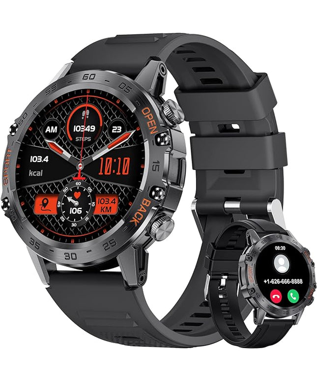SUNKTA Smart Watch for Men Bluetooth Calls with,1.39''HD Touch Screen Tactical Smartwatch for Android and iPhone,5ATM Waterproof Fitness Watch with Blood Pressure/Heart Rate Monitor BlackSilicone