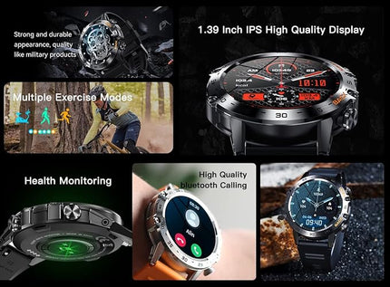 1.39''HD Smart Watch for Men Fitness Tracker(Answer/Make Call) Bluetooth Call Military Smartwatch Fitness Watch for Android iOS Outdoor Waterproof Tactical Watches with Heart Rate SPo2 Monitor