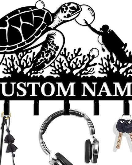 Casebrick Custom Sea Turtle Metal Wall Hooks,Key Holder-Personalized Iron Wall Decor for Keys, Coats & Home Organization (Black, Handmade,Decorative for Entryway, Beach,Bedroom,Office) (Style C)