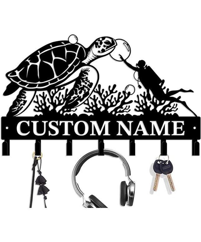 Casebrick Custom Sea Turtle Metal Wall Hooks,Key Holder-Personalized Iron Wall Decor for Keys, Coats & Home Organization (Black, Handmade,Decorative for Entryway, Beach,Bedroom,Office) (Style C)