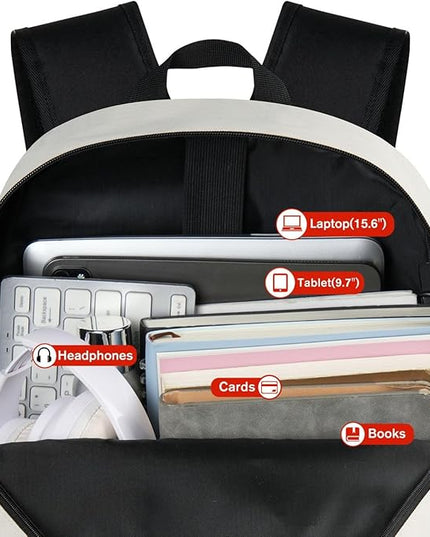 YAMTION 17 Inch School Backpack Women,Classic Back Pack College Bookbag Teen Boys and Girls Black Beige