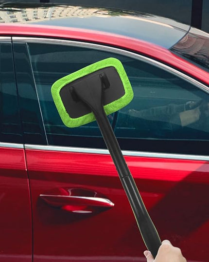 Car Windshield Cleaning Tool, Windshield Cleaner with 4 Washable and Reusable Microfiber Pads and Extendable Handle, for Auto Glass Wiper