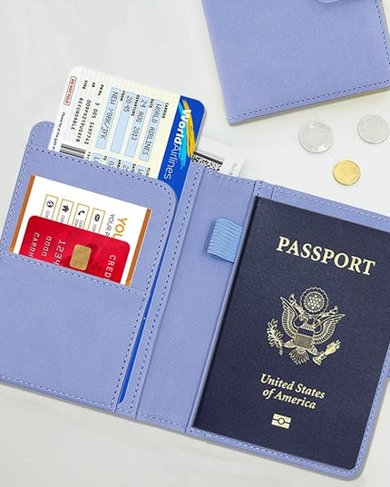 Melsbrinna Premium Leather Passport Holder Covers Case, Waterproof Rfid Blocking Travel Wallet Passport Holder with Pen Holder, Cute Passport Book for Women/Men
