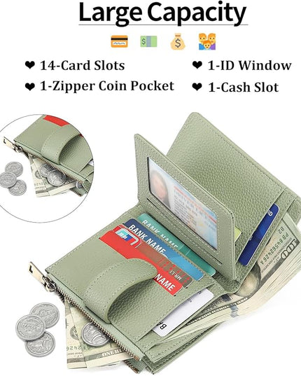 GAEKEAO Womens Wallet Small Leather RFID Blocking Bifold Zipper Pocket Wallet Card Case Purse with ID Window